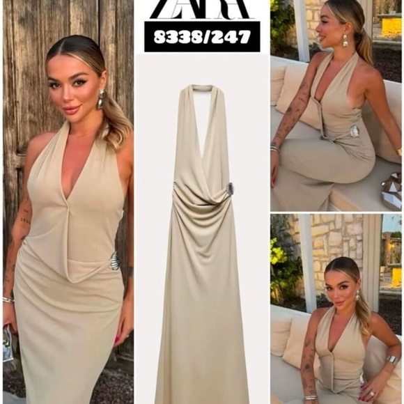 Zara Beige Halter Maxi Dress - Picture 2 of 5